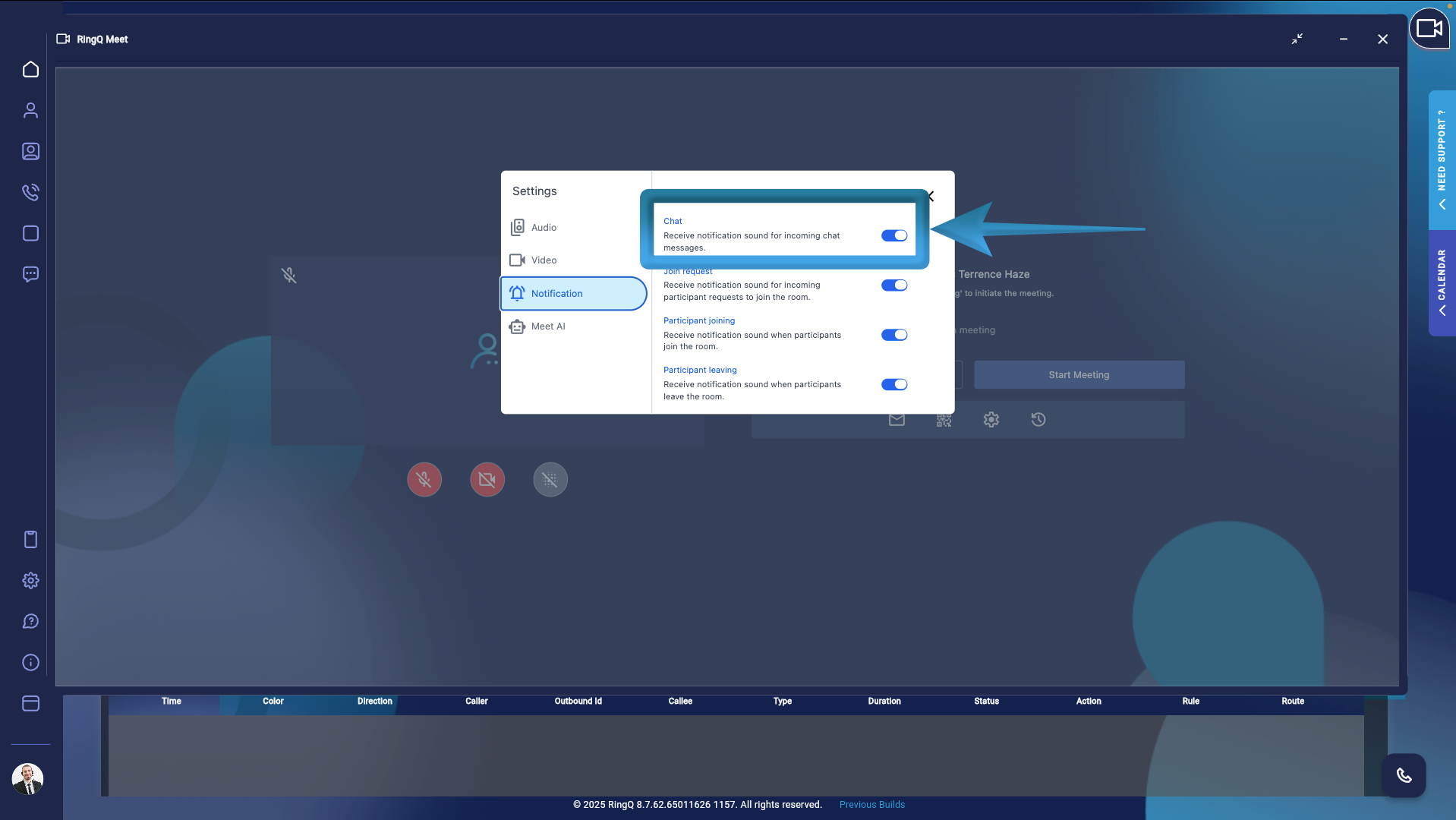 Meeting chat settings